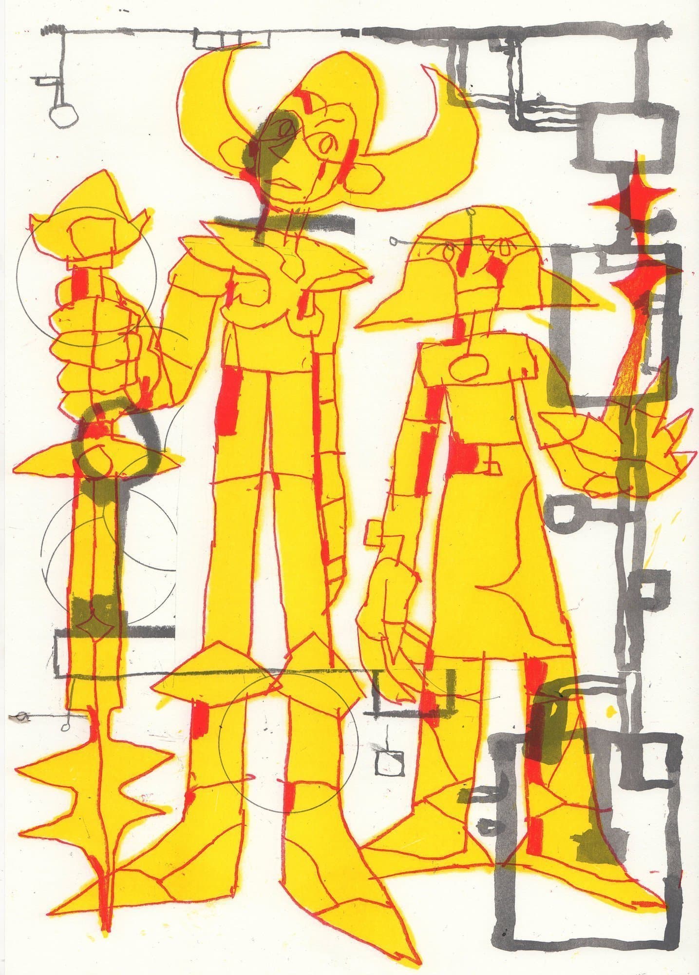 Wonky Risograph Knights - Illustration by Tommy Brentnall